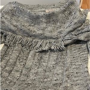 Grey cable knit sweater with floppy neck collar